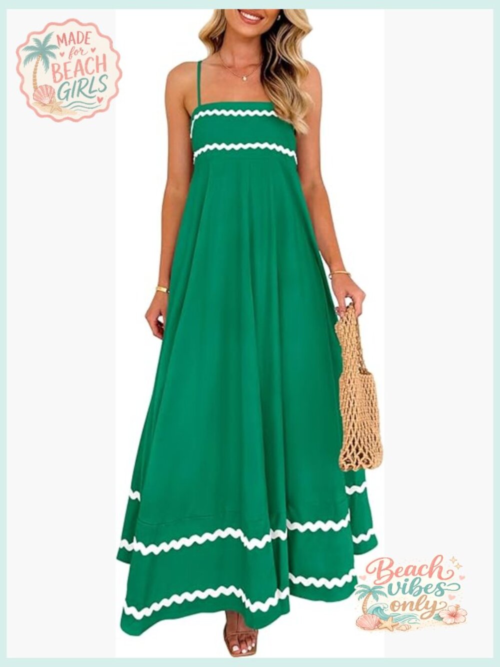 Flowy Maxi Dress Smocked Back Spaghetti Strap Ruffle Beach Swing Dress